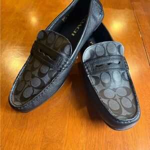 Coach Men’s Mott Driver Black Logo Penny Loafers
